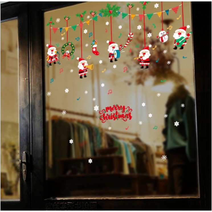 Decal trang trí Rèm dây Ông già Noel cùng hợp ca