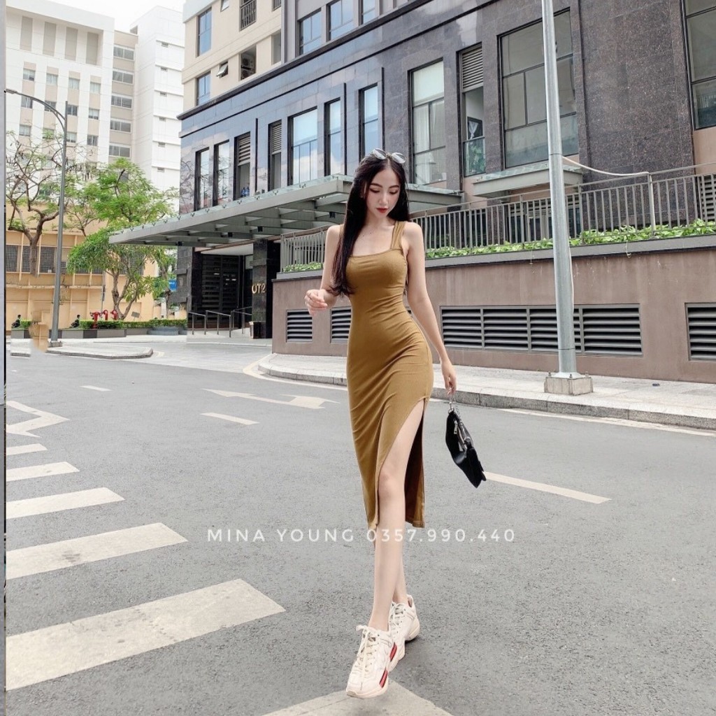 Váy body 2 dây xẻ tà ,chất thun siêu mềm mịn, dễ mặc và siêu nịnh dáng | BigBuy360 - bigbuy360.vn