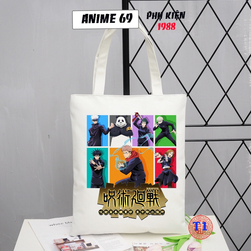 Túi vải bố tote canvas- túi đi học, du lich , đi chơi - Chú Thuật Hồi Chiến- Jujutsu Kaisen