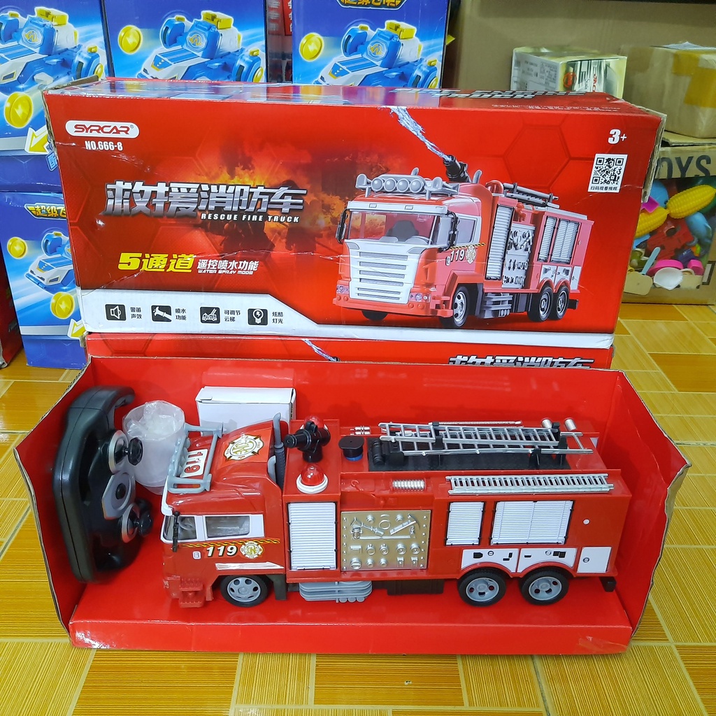 Đồ chơi mô hình xe ô tô cứu hỏa điều khiển từ xa sóng 2.4G pin sạc 3.7v 500mah xe đồ chơi trẻ em phun được nước thật