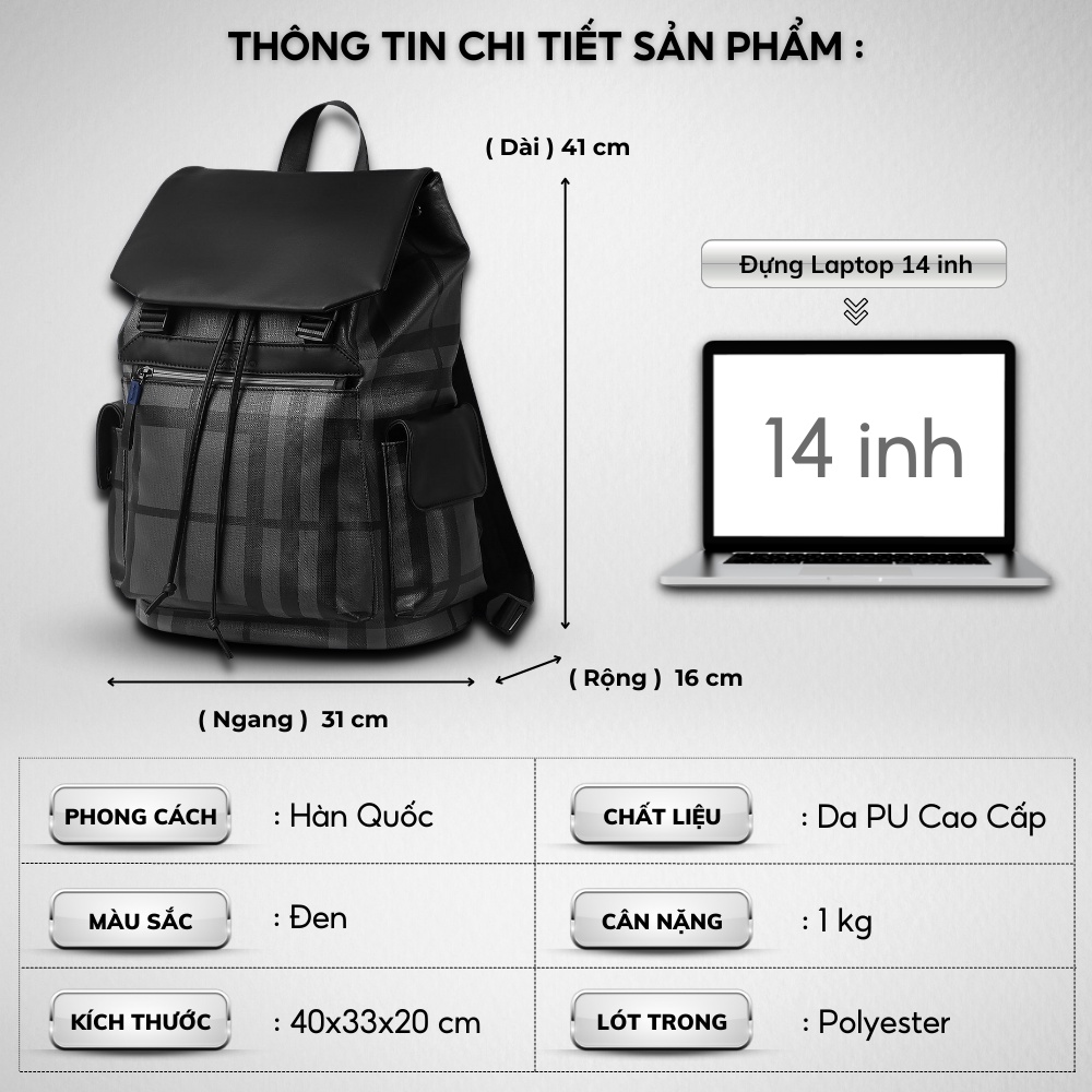 Balo da thời trang nam nữ da PU cao cấp chống thấm nước cặp đi học đi chơi ulzzang balo đựng laptop 15.6 inh - 𝑰𝑩𝑨𝑮