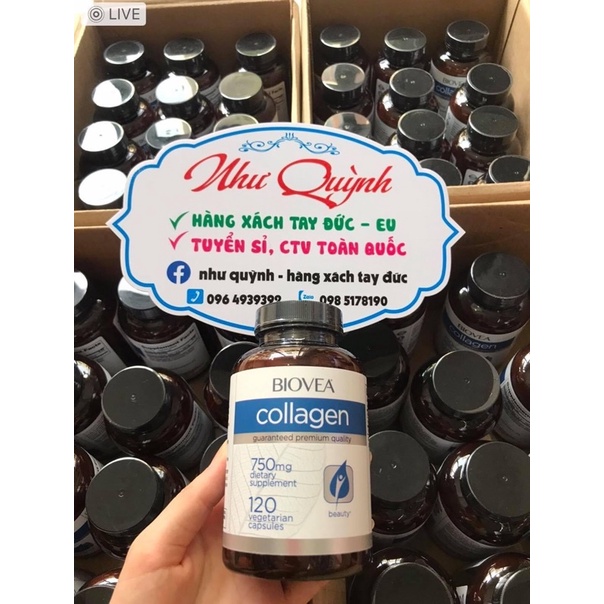 Viên uống Biovea Collagen 750mg đẹp da, ngăn ngừa viêm xương khớp  hộp 120v