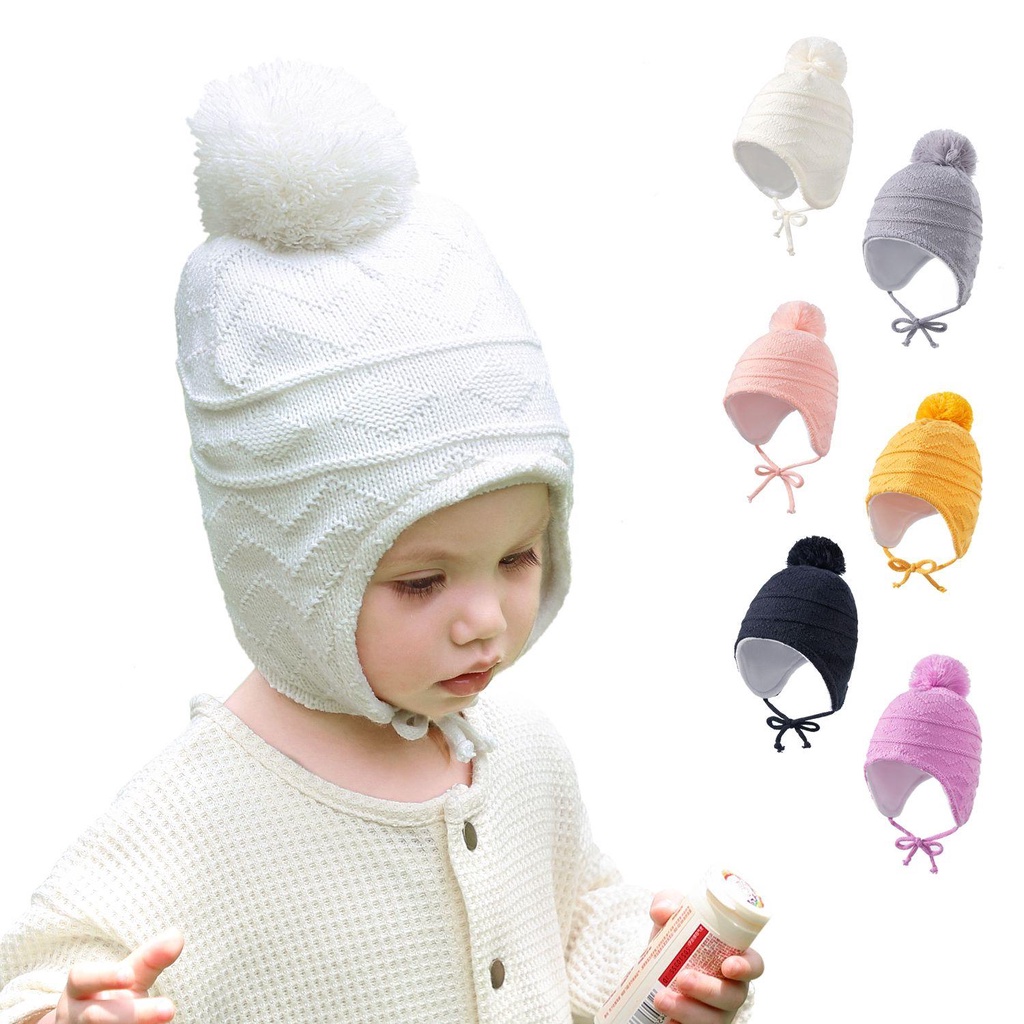 Bộ Găng Tay + Nón + Bóng Lông Mùa Đông Cho Bé 0-3 Tuổi