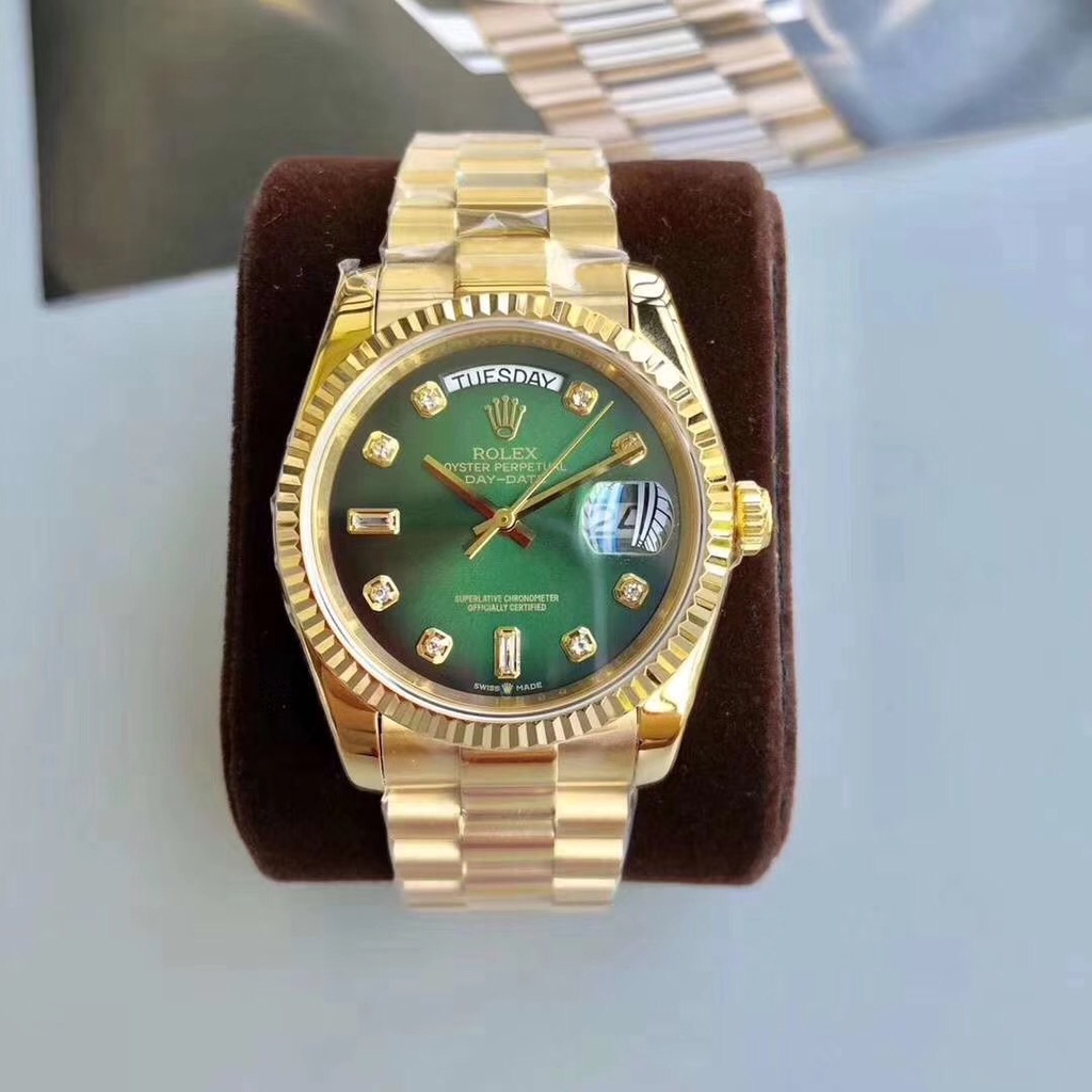 Đồng hồ Nam Rolex máy nhật day date dòng cơ Automatic size 41mm mặt xanh lá vỏ vàng