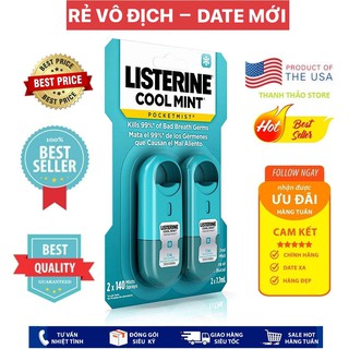 [USA Official] Xịt thơm miệng Listerine Cool Mint Pocket Mist - Set 2 x 7.7ml