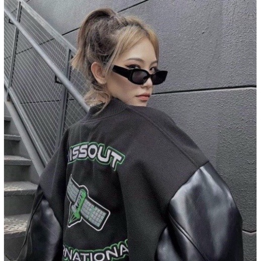 Áo khoác bomber Miss Out Varsity Jacket vải nỉ phối tay da, áo bomber bóng chày nam nữ unisex form rộng