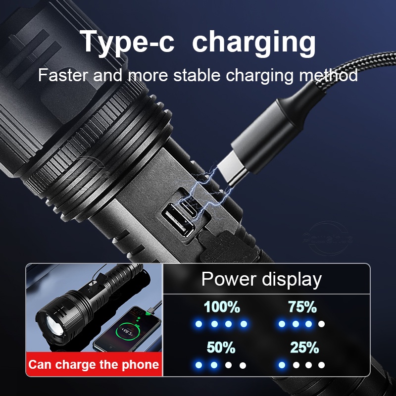 Đèn pin Pocketman XHP360 18650 LED siêu sáng sạc Usb tiện dụng mang theo du lịch cắm trại