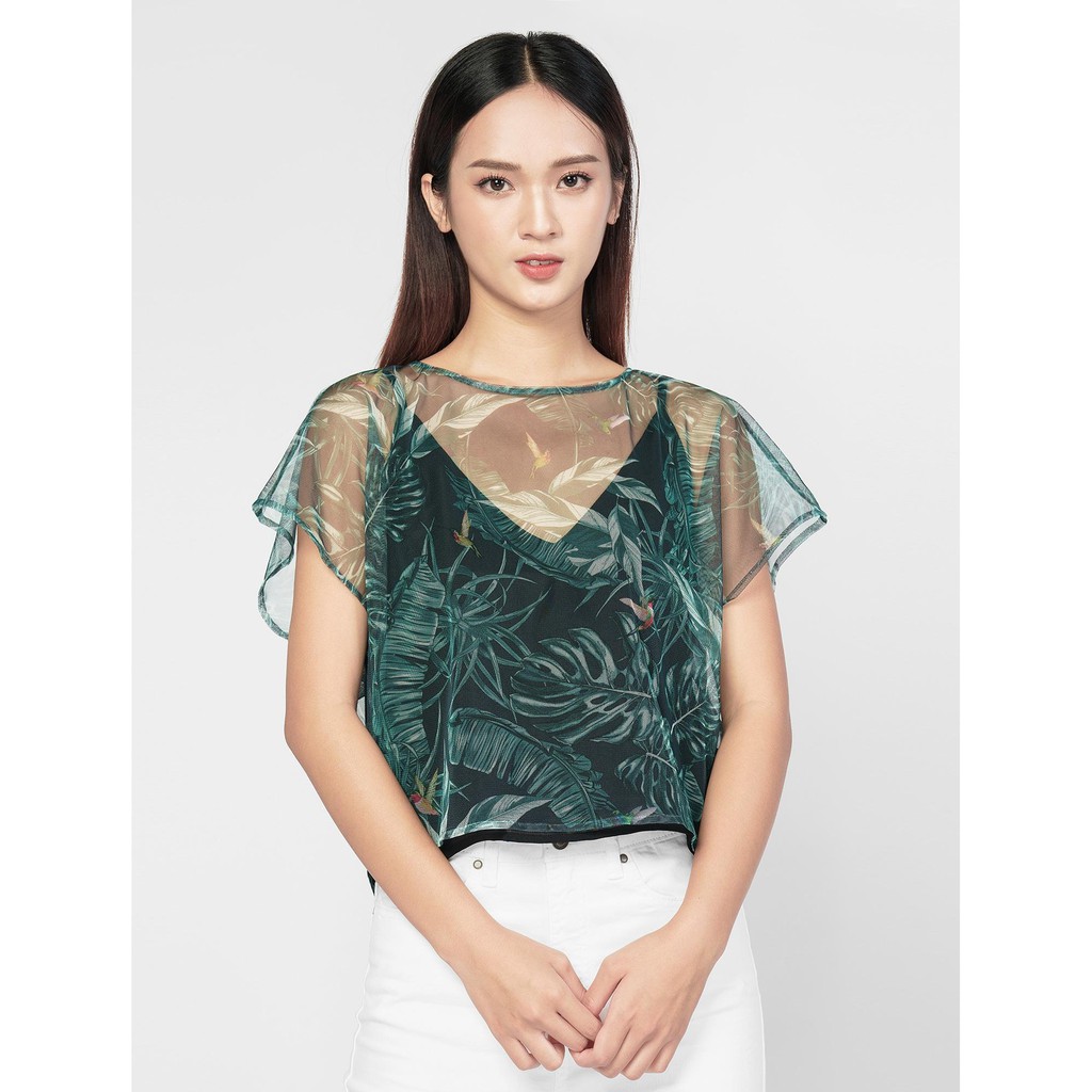 Áo kiểu nữ lưới in hoa lá tay liền CANIFA