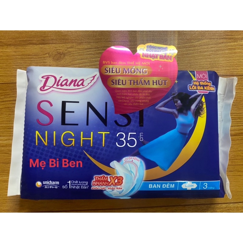 [Mặt Bông] Băng vệ sinh Diana Sensi Night ban đêm 29cm 4 miếng/gói