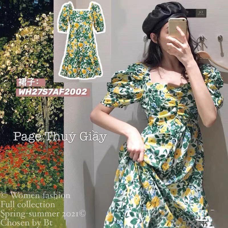 VÁY HOA MAXI XANH(VÀNG) DÚM NGỰC ĐUÔI CÁ | BigBuy360 - bigbuy360.vn