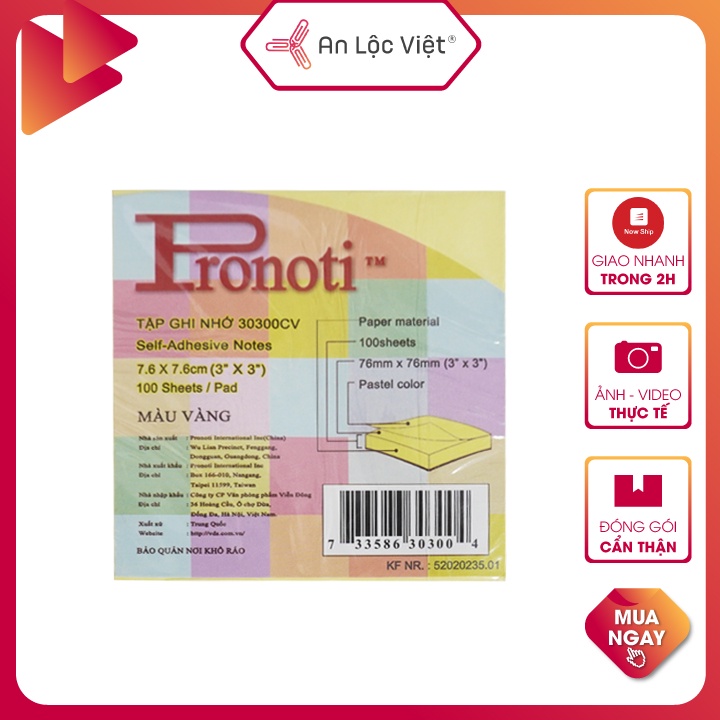[HÀNG CHÍNH HÃNG] Xấp 100 tờ Giấy Note Ghi Chú Vàng 3x2 - 3x3 - 3x4 - 3x5 inch hiệu Pronoti tiện dụng và chuyên nghiệp