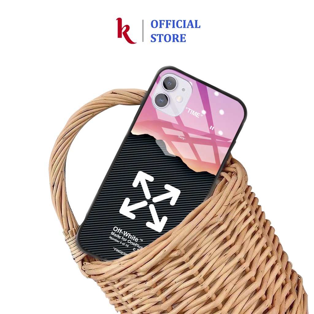 Ốp lưng iphone kính cao cấp Off White Time case 14plus 14 pro max 13 12 promax 11 mini 6 6s 7 8 plus x xr xs Se