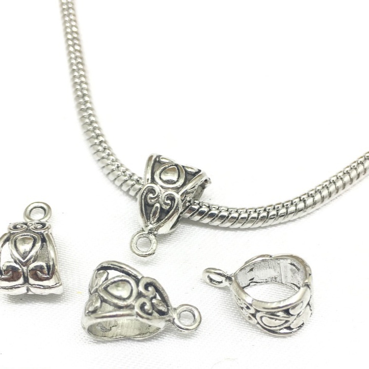 Set 10 móc khóa kim loại màu bạc phong cách Tây Tạng dùng làm trang sức