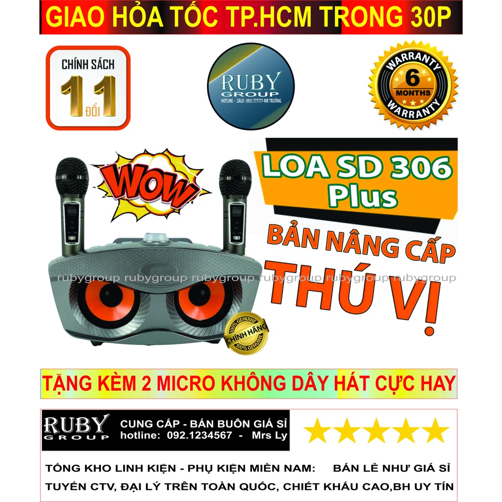 LOA BLUETOOTH KARAOKE MẮT CÚ BẢN NÂNG CẤP  SD 306 PLUS - RUBYGROUP