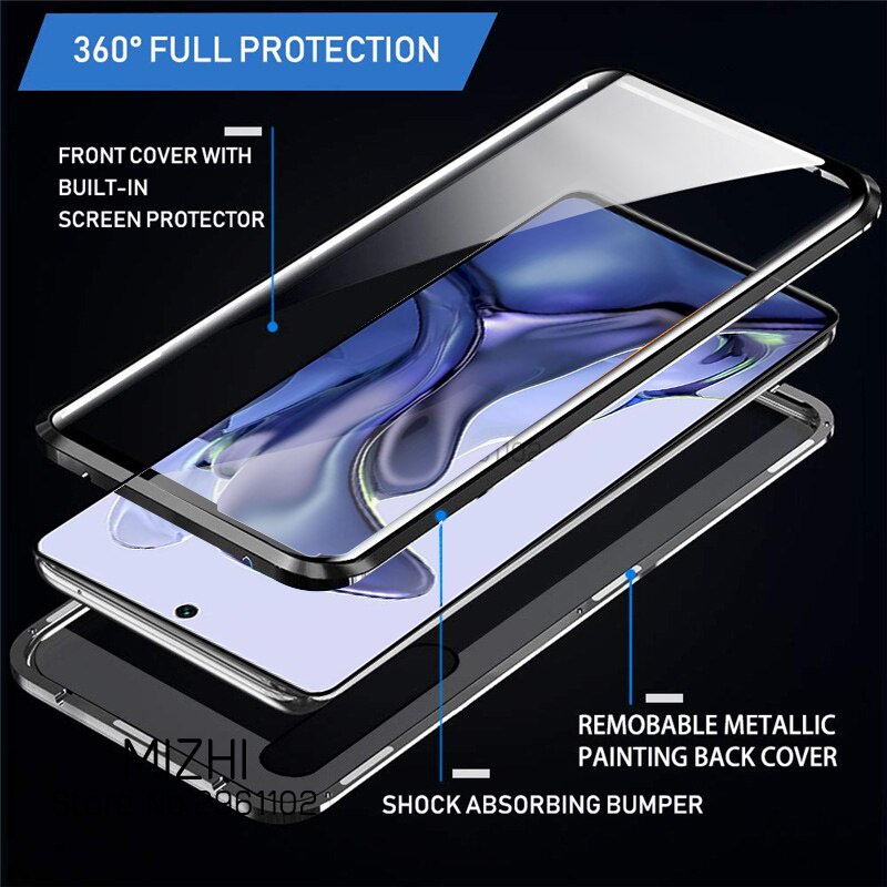 Ốp điện thoại nắp lật hai mặt kính từ tính bảo vệ 360 độ cho Xiaomi Mi 11T/ 11T Pro