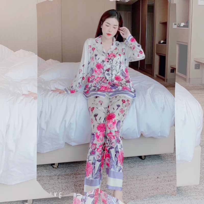 Đồ bộ Pijama Lụa Satin Tay dài quần dài Form dưới 60k kí nhiều mẫu | BigBuy360 - bigbuy360.vn