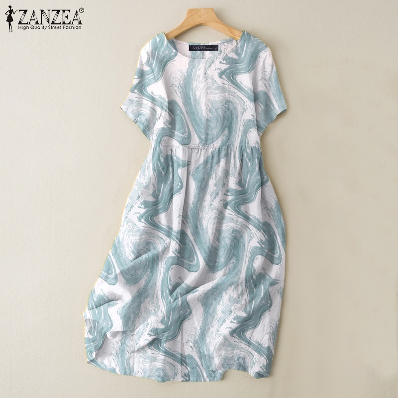 Zanzea Đầm Nữ Ngắn Tay Cổ Tròn Form Rộng Thời Trang Hàn