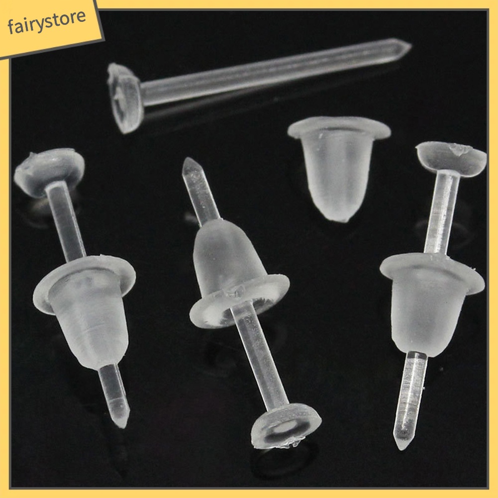 Bộ 50 ghim xỏ lỗ bông tai bằng nhựa trong suốt dùng làm đồ trang sức thủ công cho nam nữ DIY