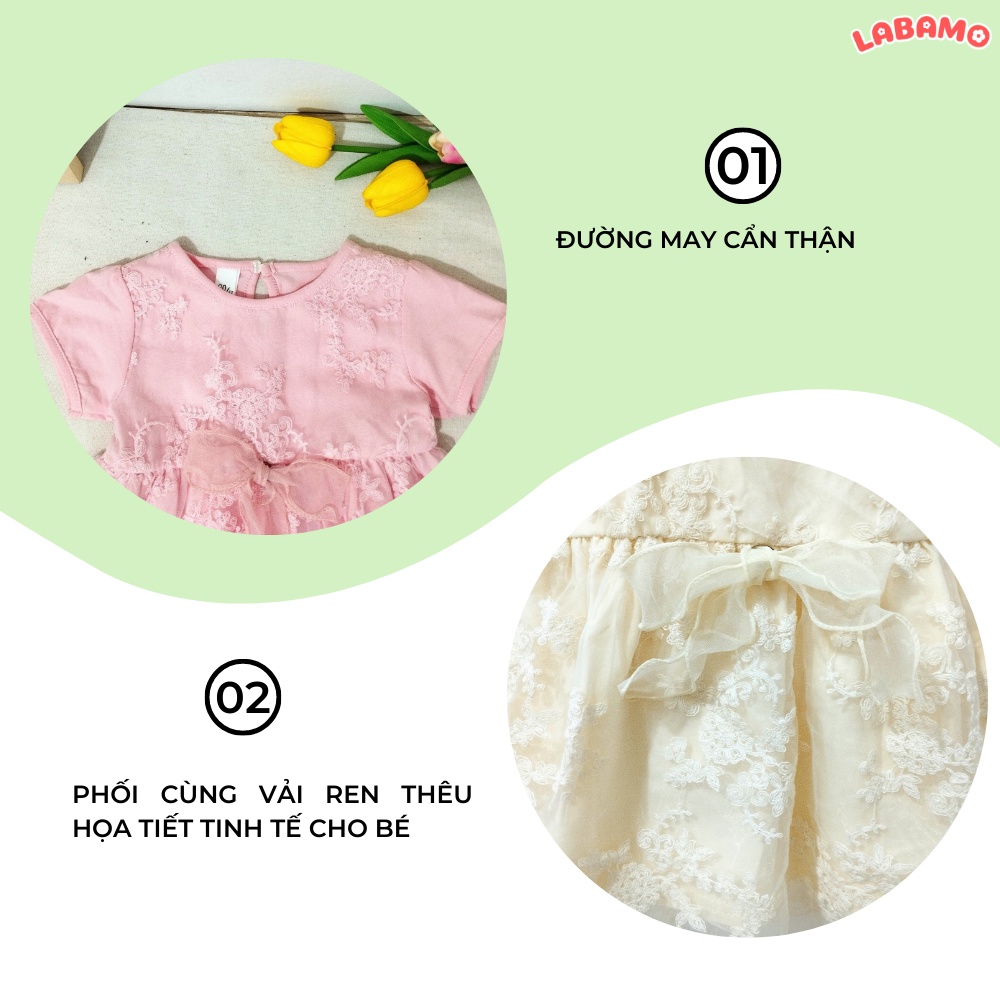 Váy cho bé kiểu dáng babydoll chất liệu cotton phối vải ren điệu đà LABAMO