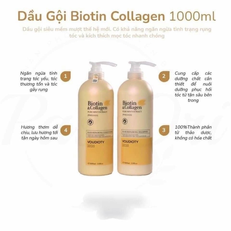 Gội xả BIOTIN COLLAGEN pasiori 1000ml cam kết chuẩn công ty 100%