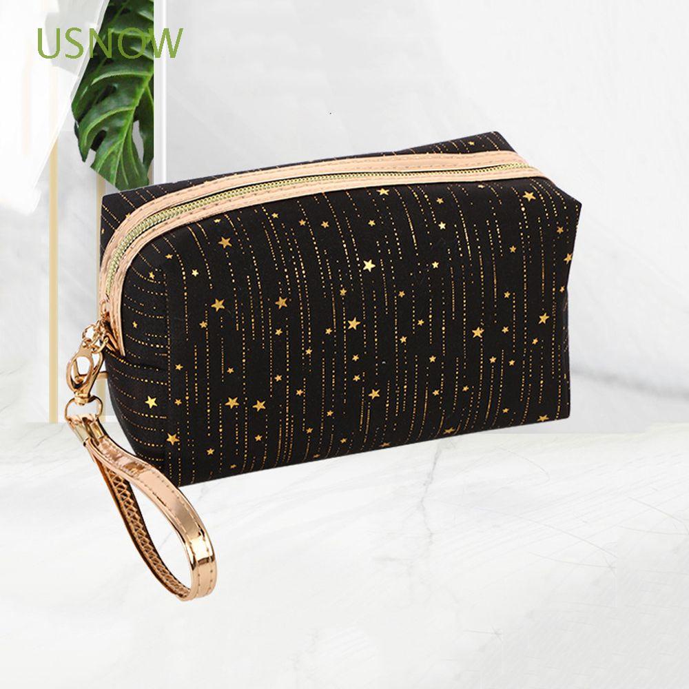 Túi Đựng Mỹ Phẩm / Đồ Trang Điểm Cầm Tay Có Khóa Kéo Màu Đồng Thời Trang Cho Nữ