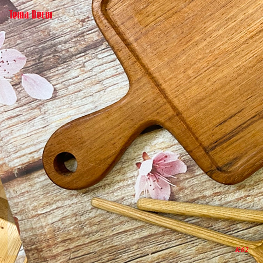 Khay gỗ decor Tema - Khay gỗ đựng đồ ăn gỗ đỏ hình chữ nhật có tay cầm tiện dụng | BigBuy360 - bigbuy360.vn
