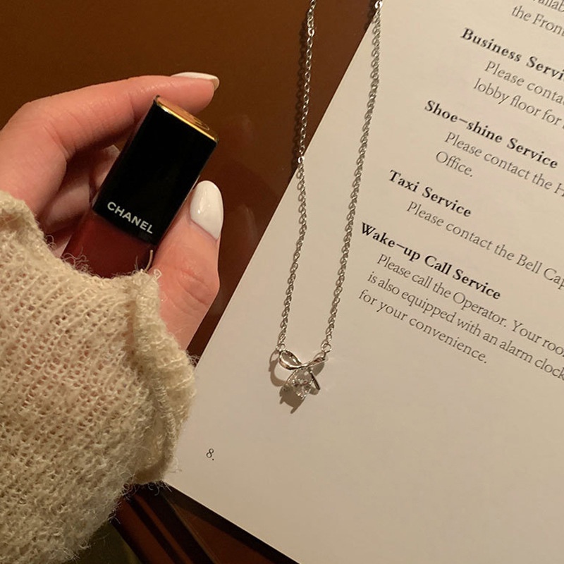 Vòng cổ Mặt Hình Nơ Đính Đá zircon Phong Cách Nhật Hàn Thời Trang Cho Nữ