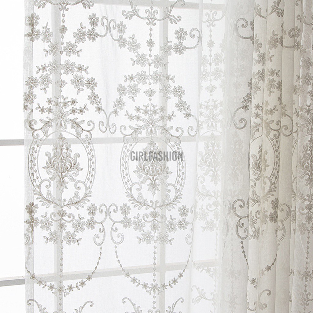 2Pcs Top Curtains 3D Screens Princess Tulle Curtains Luxury Embroidered White Sheer Curtain for Living Room Bedroom