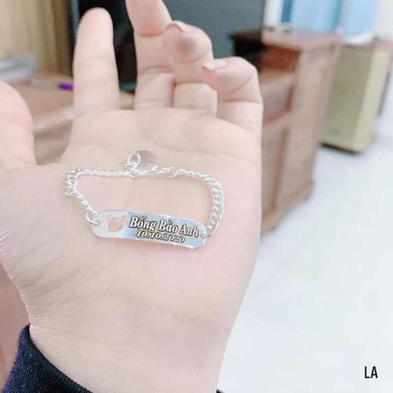 Lắc tay trẻ em khắc tên LA Silver, làm size tay theo yêu cầu - LA37