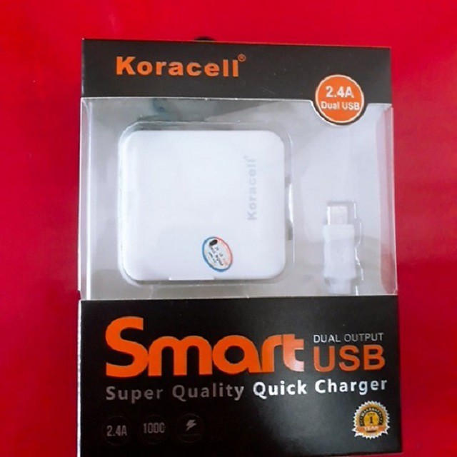 Bộ sạc Koracell 2.4A, Cáp Iphone 5/6/7 (2 cổng USB)