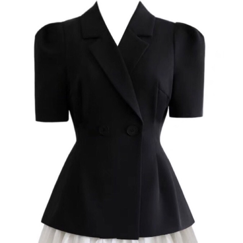 [Lanushop] Áo vest nữ chiết li eo tay ngắn sang chảnh 2 màu