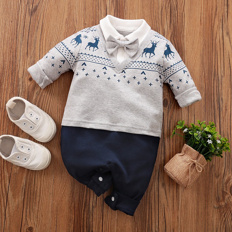 Áo Liền Quần Tay Dài Bằng Cotton Phong Cách Quý Ông Cho Bé Trai 0-3 Tuổi 0171