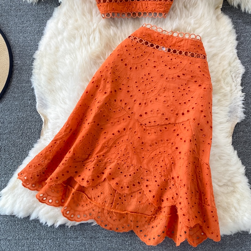 🌸Hàng Order🌸 Sét Váy Đầm Áo 2 Dây Thêu Ren Kết Hợp Chân Váy Đuôi Cá Sexy Nữ Tính🌸Hàng Quảng Châu