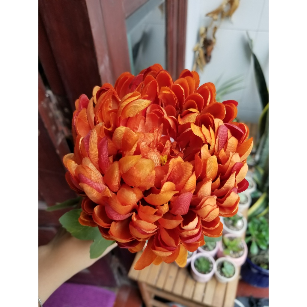 Cành Cúc Đại Đóa Cao 75cm. Hoa Giả Cao Cấp, Trang Trí Nhà Cửa, Phòng Khách Cực Kỳ Sang Trọng Và Nổi Bật