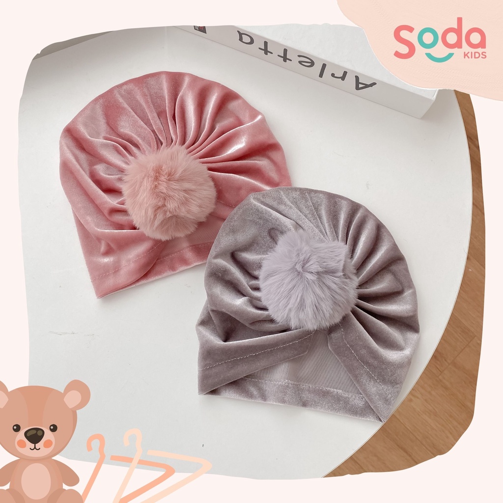 Băng đô mũ nhung cục bông 2 màu dành cho bé gái (Ảnh thật)