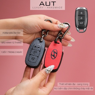 Bao da chìa khoá Hyundai Accent Kona Santafe 3 nút bấm da bò handmade HC3 CD