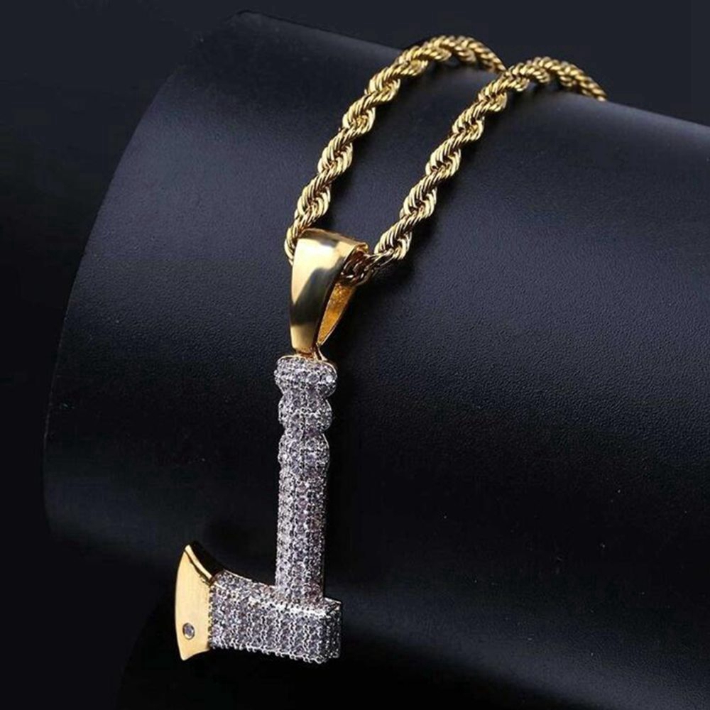 Đàn ông cá tính Axe Mặt dây chuyền Vòng cổ dây vàng Chuỗi Zirconia Zirconia Đàn ông Hip Hop Vòng cổ Trang sức