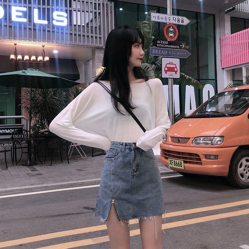 Chân váy jean Màu Đen Lưng Cao Dáng Ôm Thời Trang Mùa Hè Phong Cách Hàn Quốc