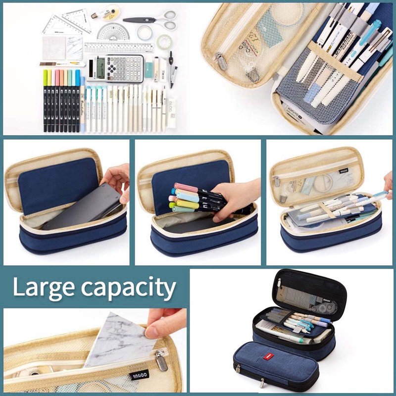 Túi đựng bút vải canvas gấp gọn cỡ lớn 22x11x6.5cm