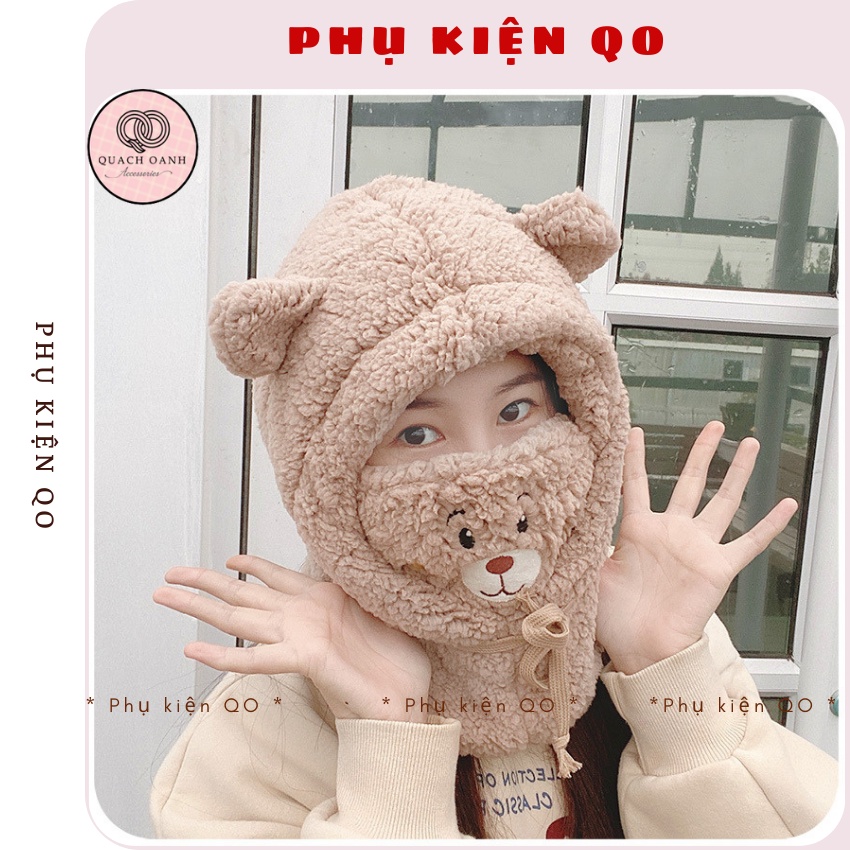 Mũ Lông Cừu Tai Gấu Kèm Khẩu Trang MU08