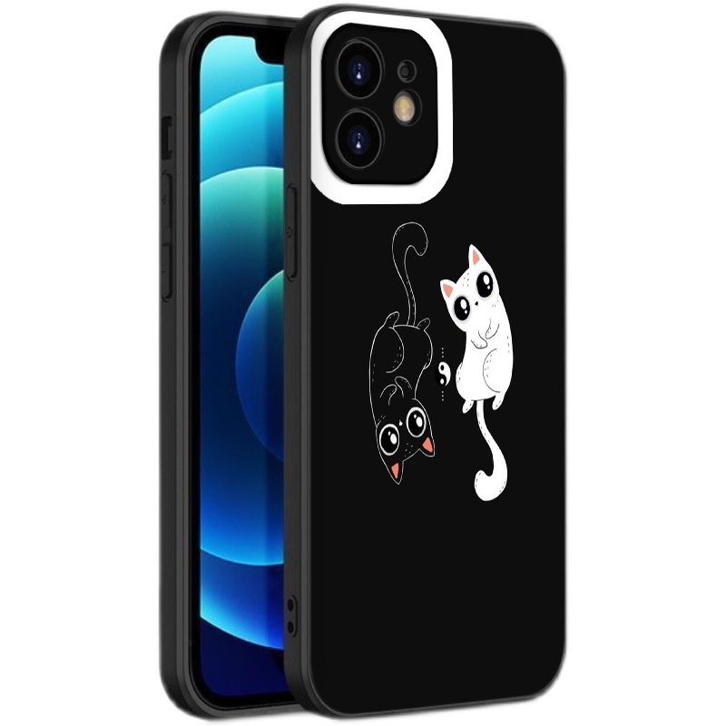 Ốp iPhone mèo đen trắng &quot;Yin and Ya.wn&quot; dáng vuông cho iPhone 13 12 Mini 11 Pro Max X Xs Max Xr 7 8 6 6s Plus
