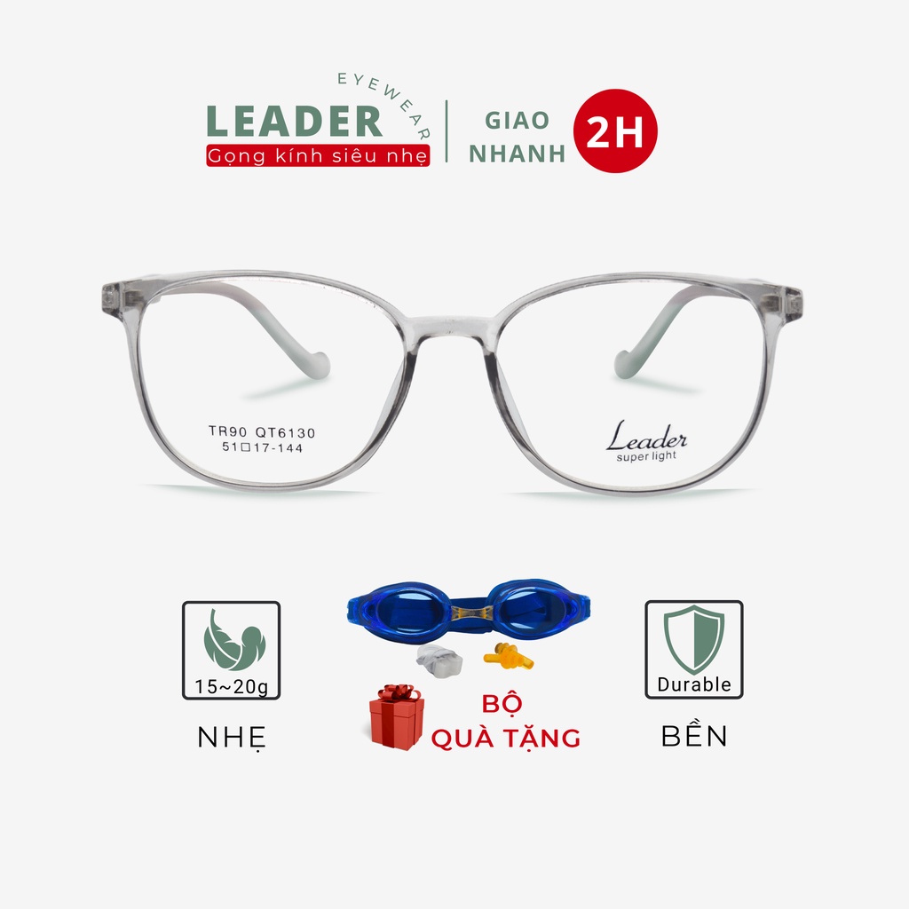 Mắt kính nam nữ thời trang Leader QT6130, gọng kính vuông tròn nhựa dẻo đeo giả cận, chất liệu TR90 siêu nhẹ
