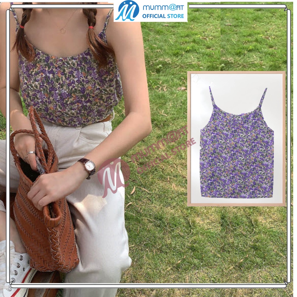 Áo nữ hai dây hoa văn màu sắc tươi sáng, trẻ trung, phối với váy, quần jean, suit, blazer dưới 60kg | BigBuy360 - bigbuy360.vn