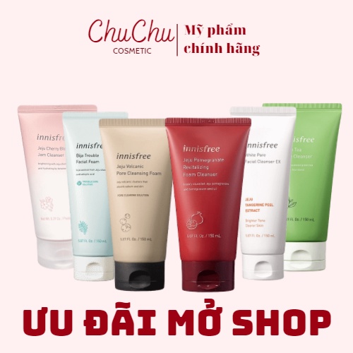 Sữa Rửa Mặt Innisfree Cleansing Foam 150ml Trà xanh - Tro núi lửa - Lựu đỏ - Quýt - Cherry Blossom - Bija
