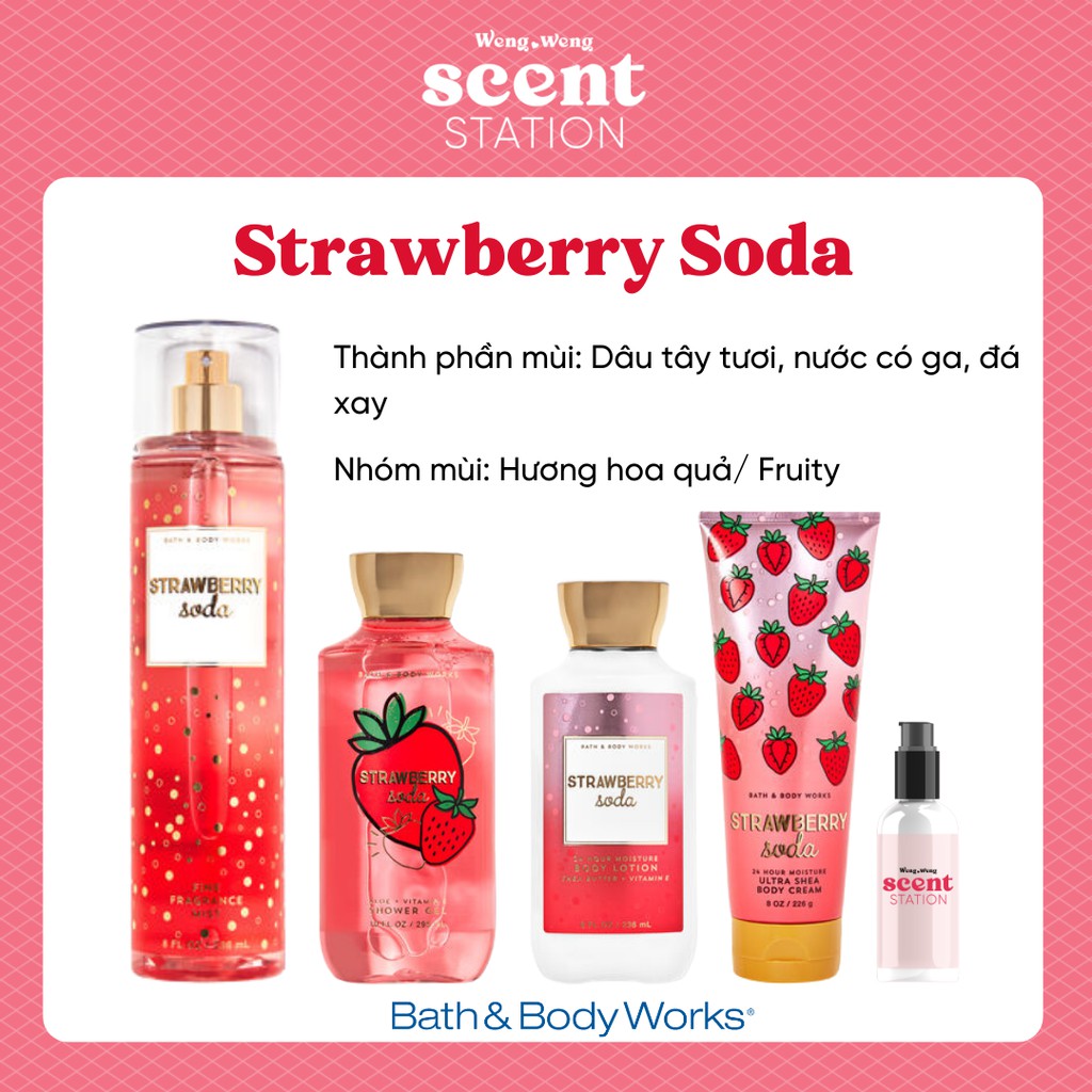 Bộ Sản Phẩm Chăm Sóc Cơ Thể Toàn Diện BBW mùi Strawberry Soda