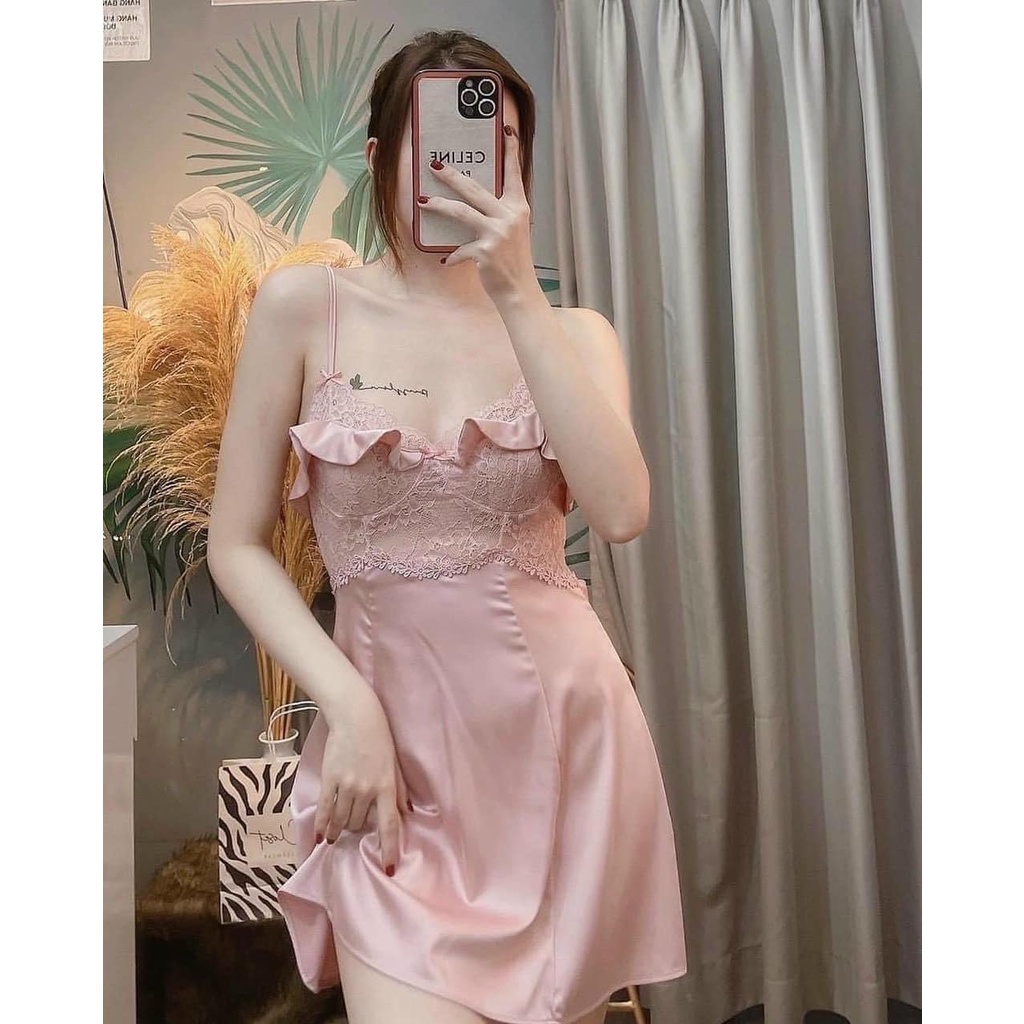 (M. 61) Váy ngủ sexy lụa có đệm ngực cao cấp Đầm mặc nhà gợi cảm quyến rũ