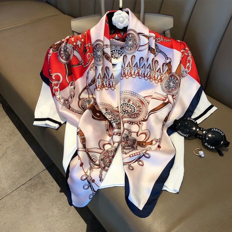 [Trang Sức Mới] Khăn Choàng Lụa Vuông Lớn 90 Hình Vuông Lớn Họa Tiết Chấm Bi Đa Năng Chất Lượng Cao Trang Trí Mới Chất Lượng Cao