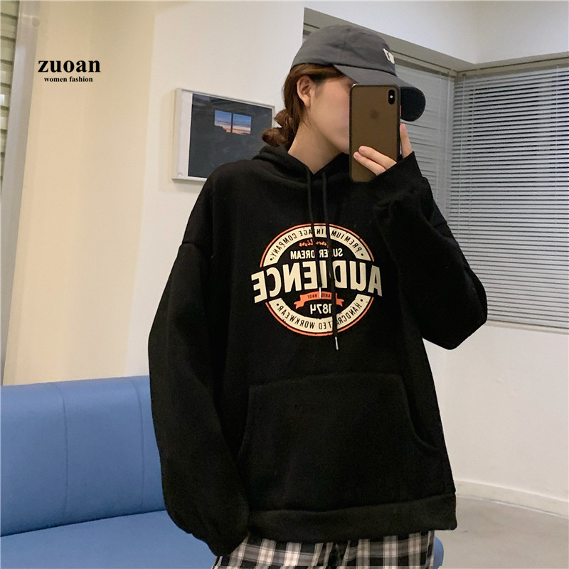 Áo hoodie SUXI dài tay dáng rộng in chữ thoải mái