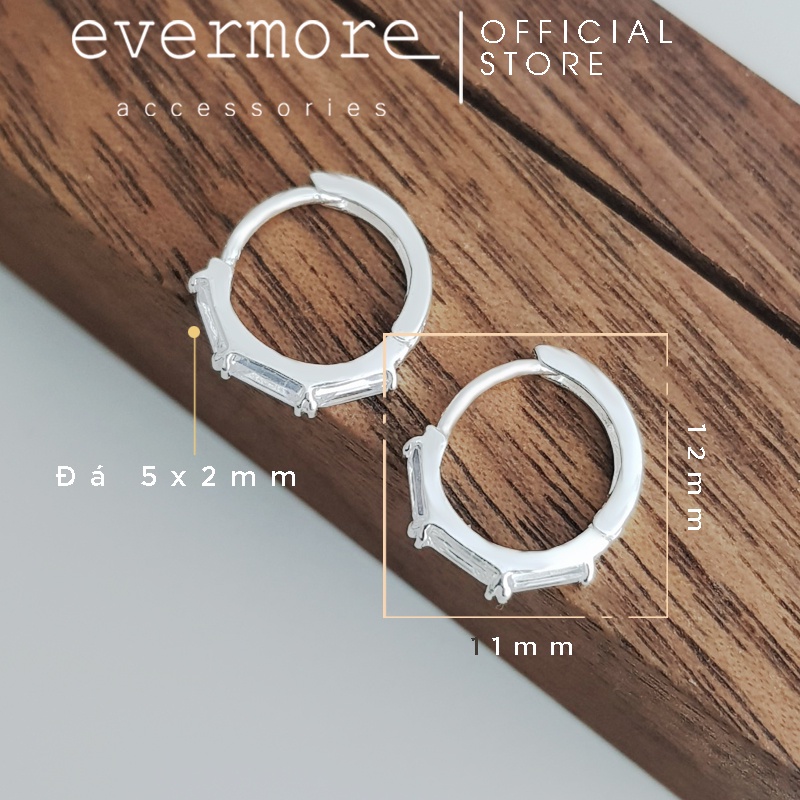 Bông tai bạc S925 EVERMORE, hoa tai bạc đính đá chữ nhật Aliyah thanh lịch, minimalism - H056
