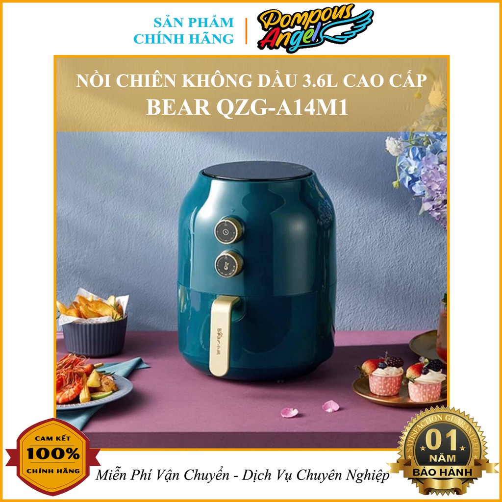 Nồi chiên không dầu BEAR QZG-A14M1 dung tích 3.5L màu xanh mint /cổ vịt núm cơ bảo hành 12t